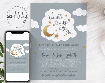 Shower By Mail Baby Shower Invitation, Twinkle twinkle invite, Invite template,  Editable Virtual Shower Invite Gender Neutral Baby, 15571