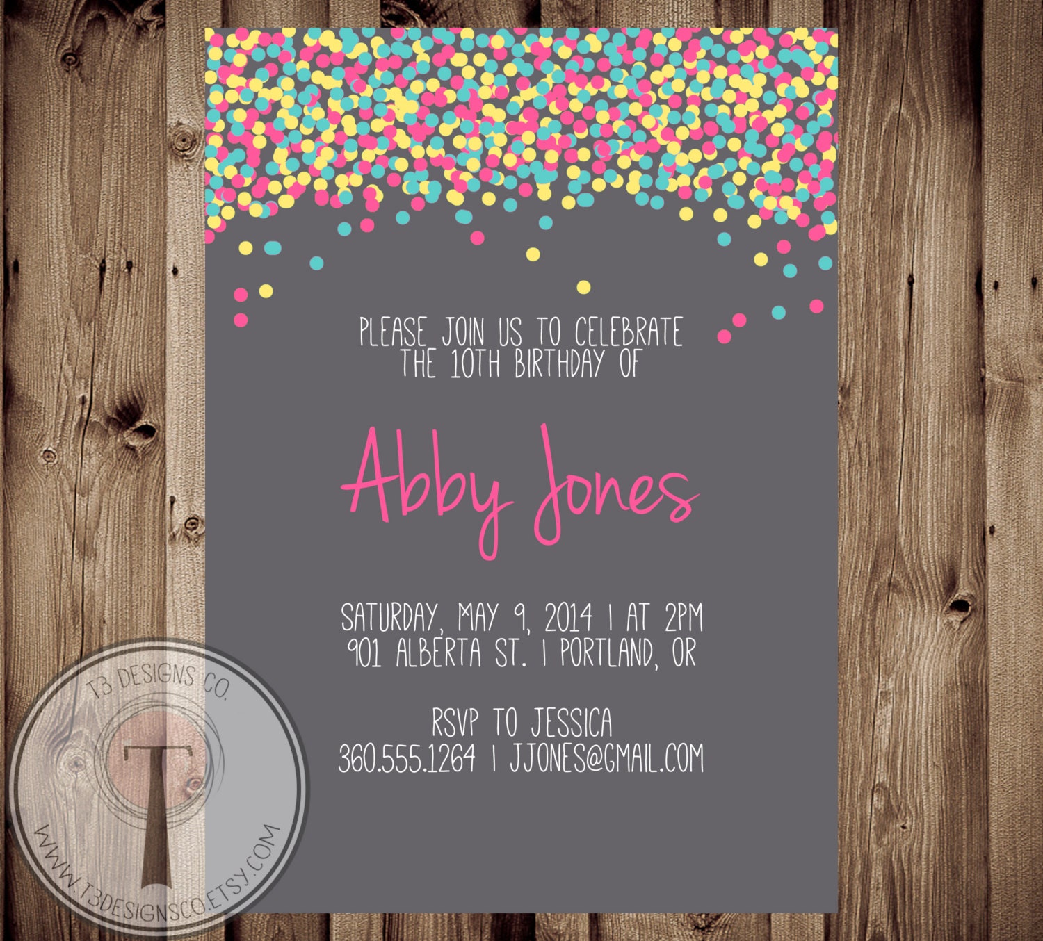 Confetti birthday invitation bright birthday invite girls Etsy