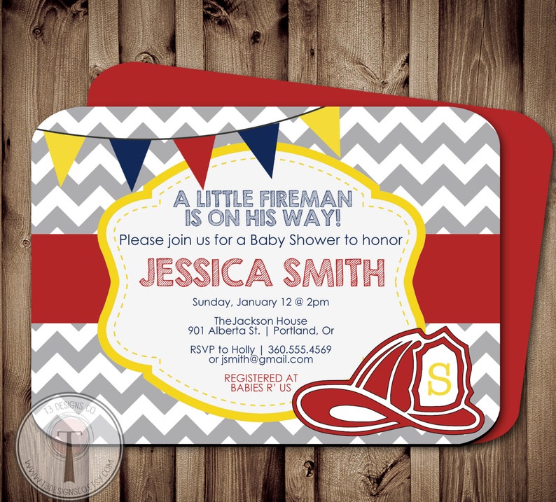 Fireman Baby Shower Invitation Fire Fighter Firemen Boy Firefighter Printable Invite