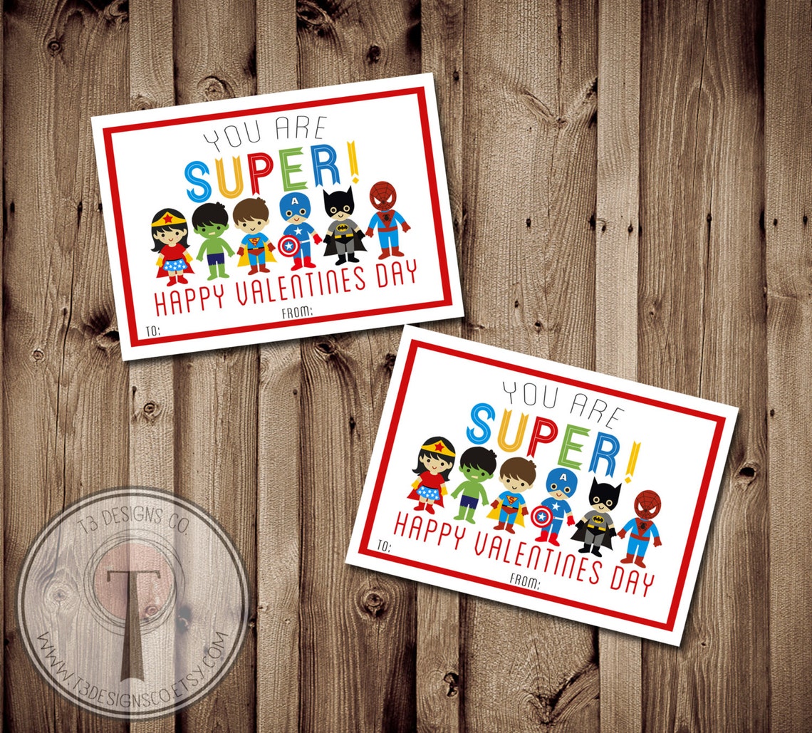 SUPERHERO Valentines INSTANT DOWNLOAD Printable Valentine - Etsy