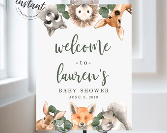 Editable Woodland Welcome Sign, Woodland Baby Shower Welcome Sign, Baby Shower Sign Template, Editable Baby Shower Sign, instant sign, 59