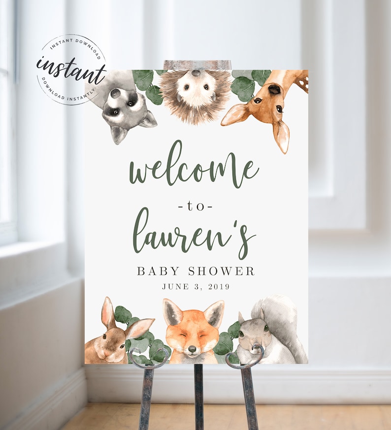 Editable Woodland Welcome Sign Woodland Baby Shower Welcome - Etsy
