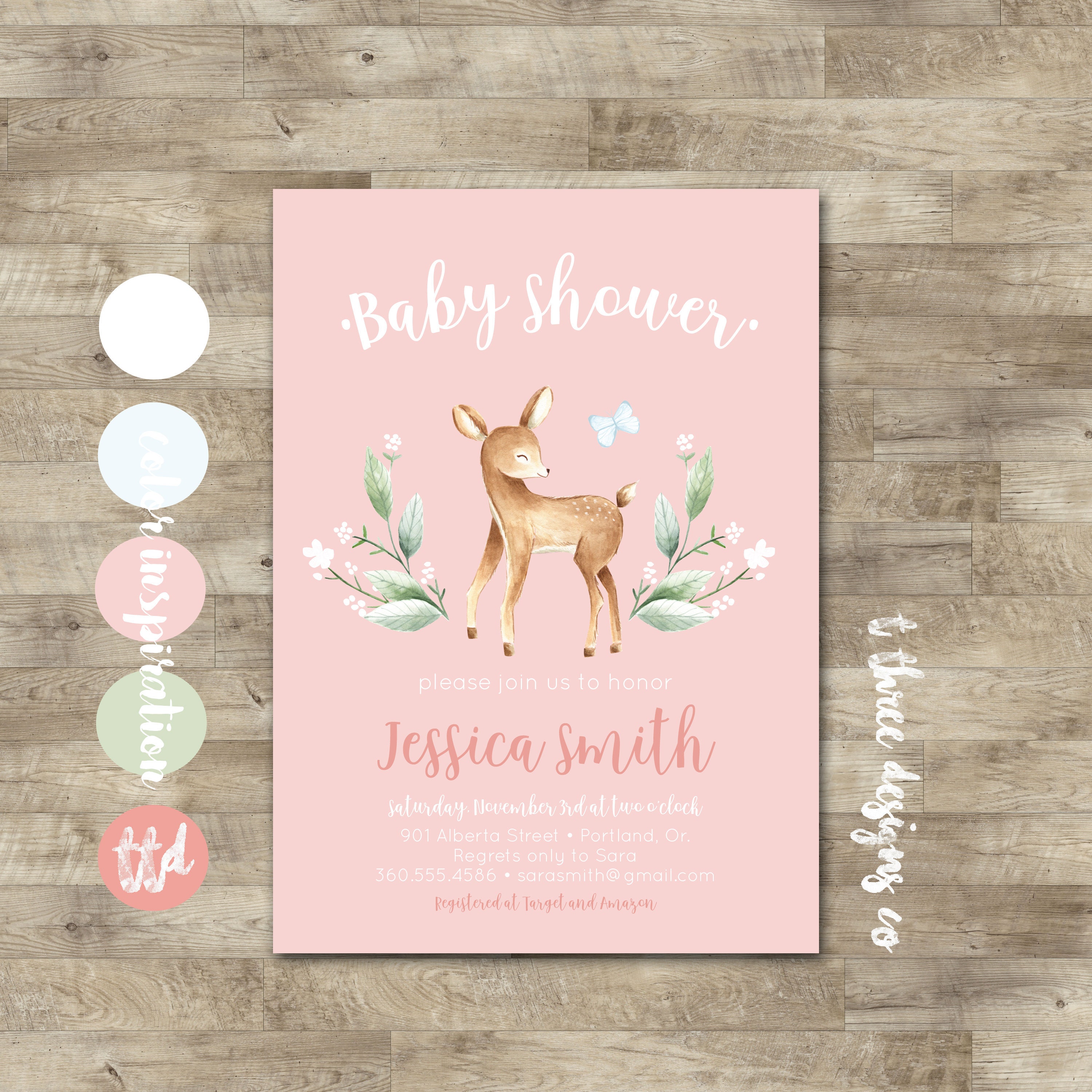 Little Deer Baby Shower Invitation, Girl baby shower invite, Baby Girl Shower Invitation, forest ...