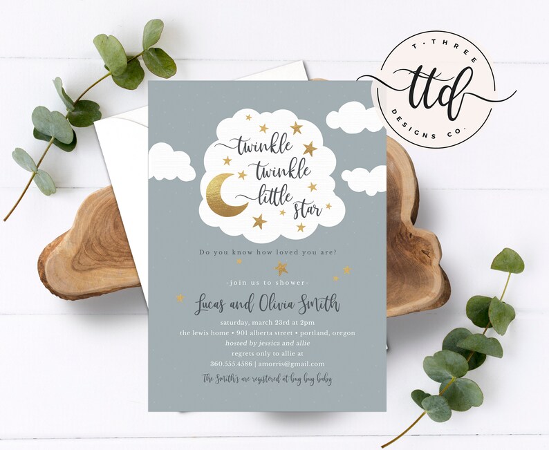 Twinkle Twinkle Little Star Baby Shower Invitation Template Etsy