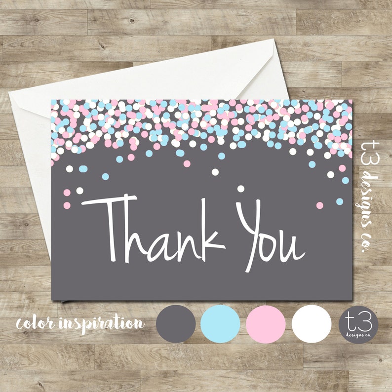 Confetti Gender Reveal thank you card gender reveal thank Etsy