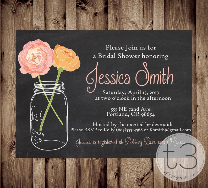 Mason Jar Invitation Bridal Shower Invitation Wedding Etsy