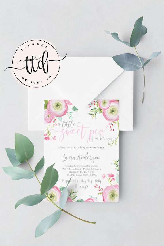 sweet pea baby shower invitations