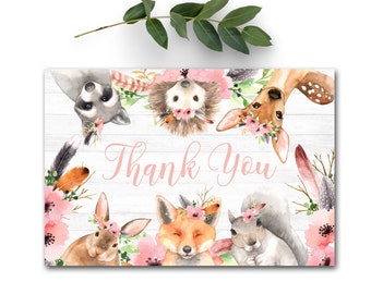 Woodland Animals thank you card, woodland friends thank you, thank you, woodland animal neutral thank you card, forest animals, 15307