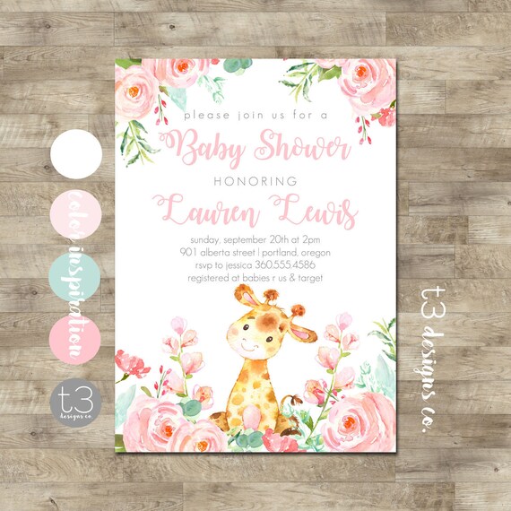 Girl Giraffe Baby Shower Invitation Safari baby shower | Etsy