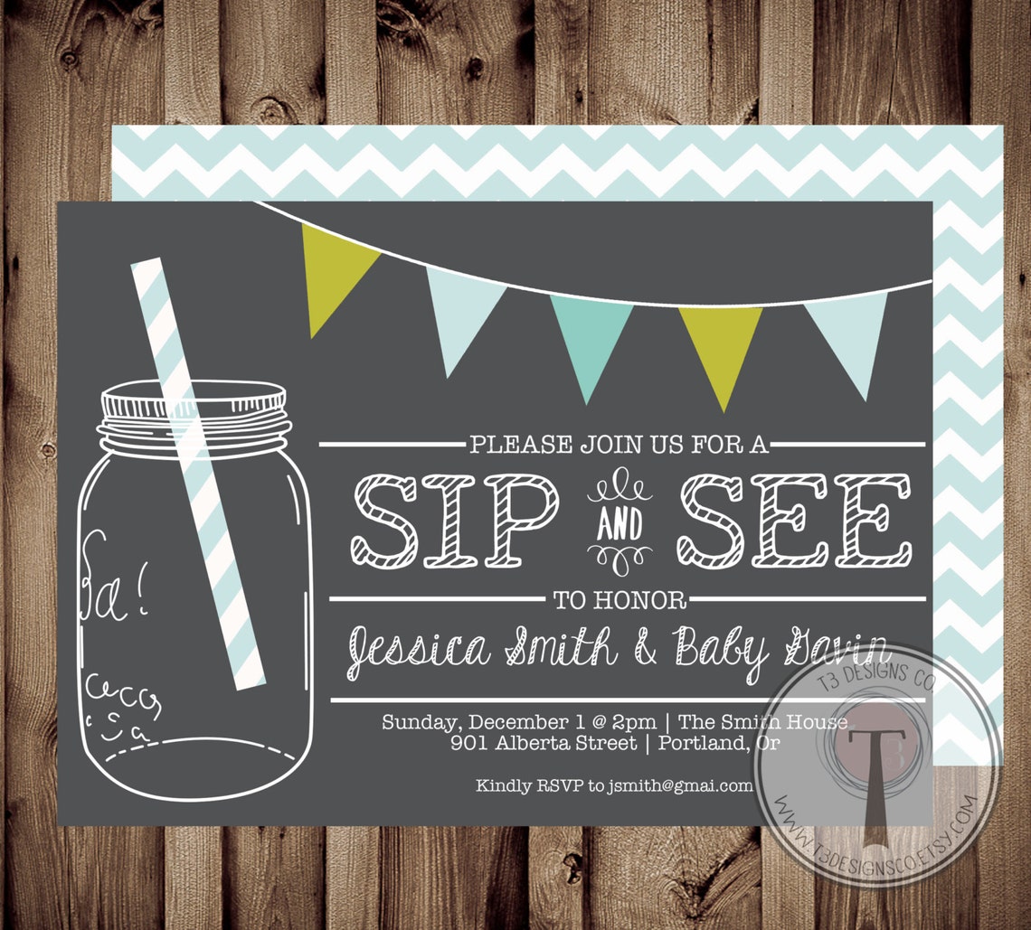 Sip and See Invitation BABY SHOWER Invitation Baby Boy Baby Etsy