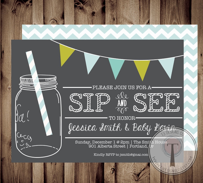 Sip and See Invitation BABY SHOWER Invitation Baby Boy Baby Etsy