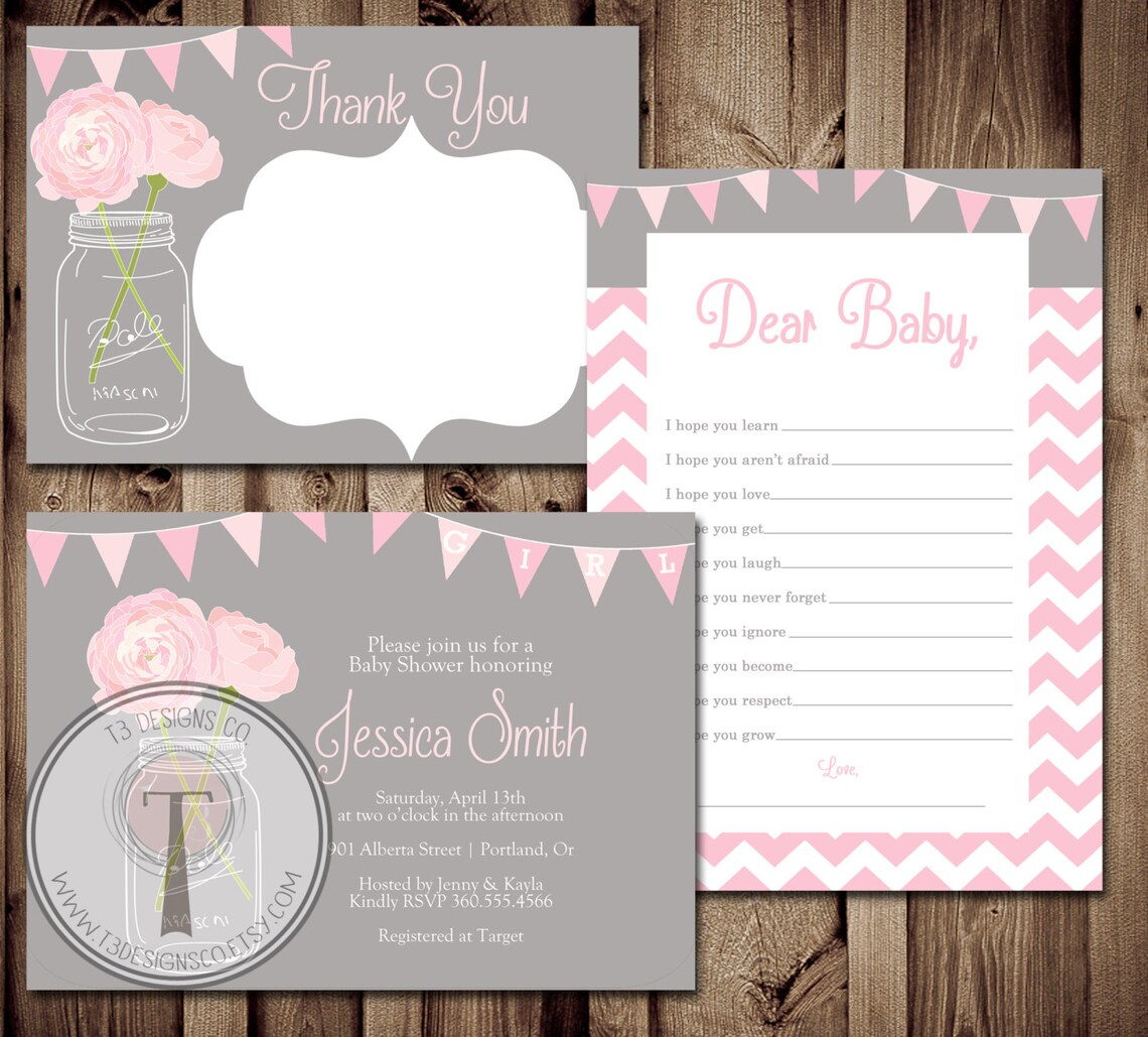 BABY GIRL Baby Shower Invitation Set Baby Shower Invite Etsy