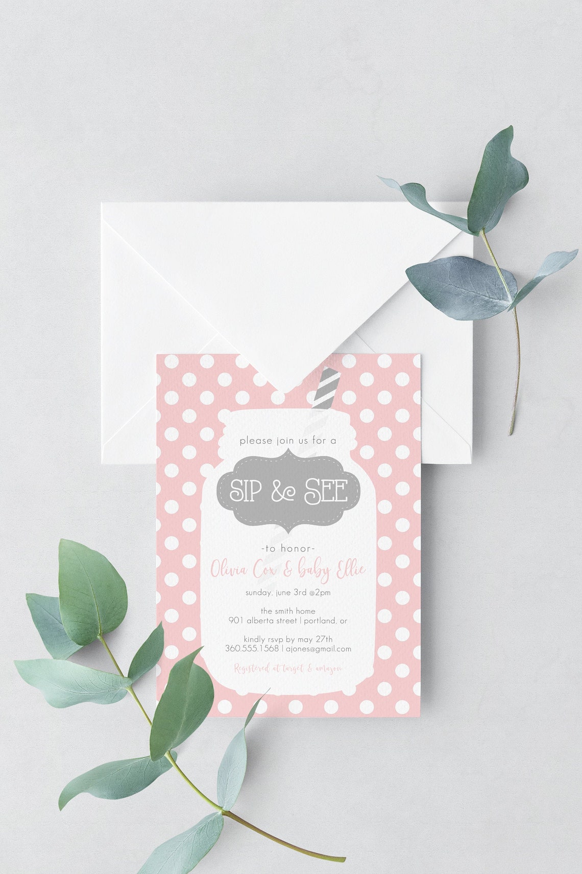 Sip and See Invitation BABY SHOWER Invitation Baby Girl Etsy