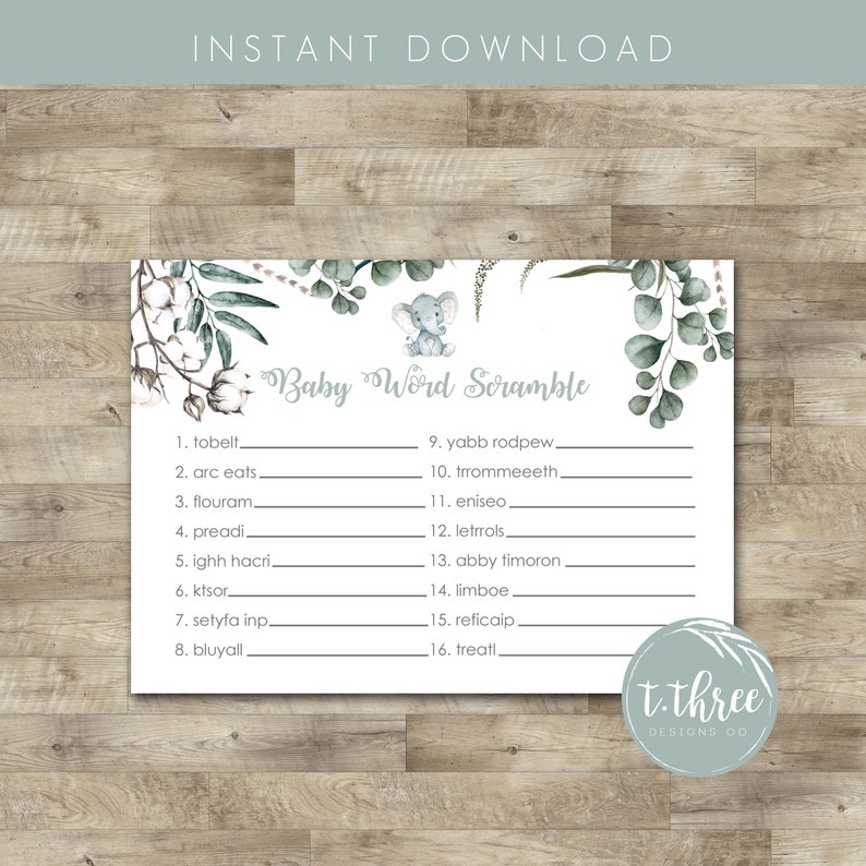 Digital Baby Shower Game Package Includes 10 Games Elephant Etsy