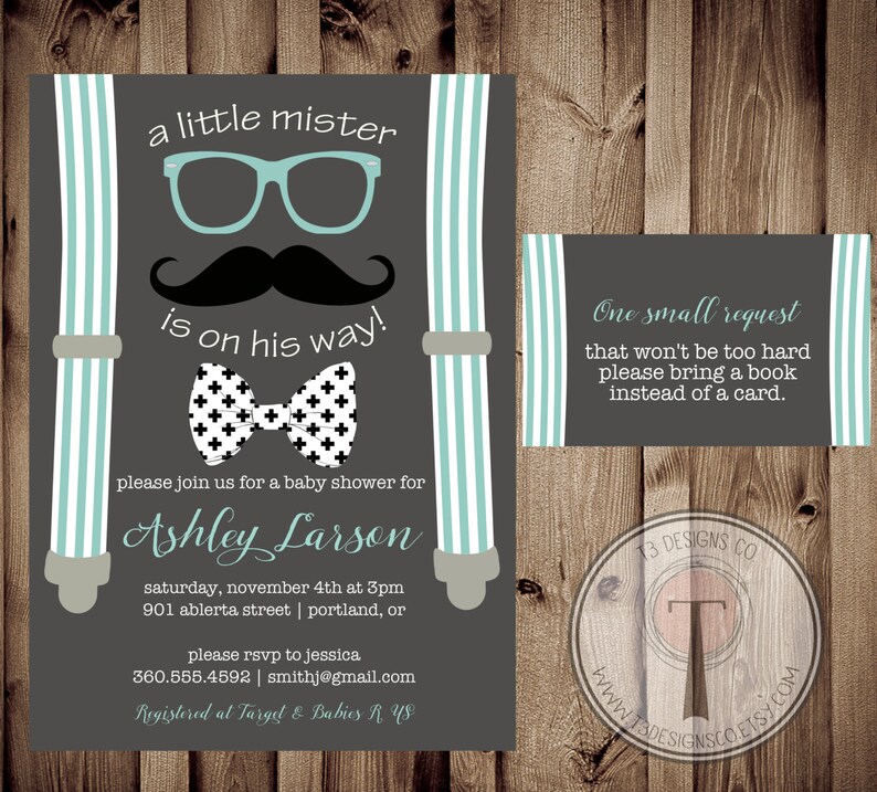Little Man Baby Shower Invitation And Book Request Card Etsy