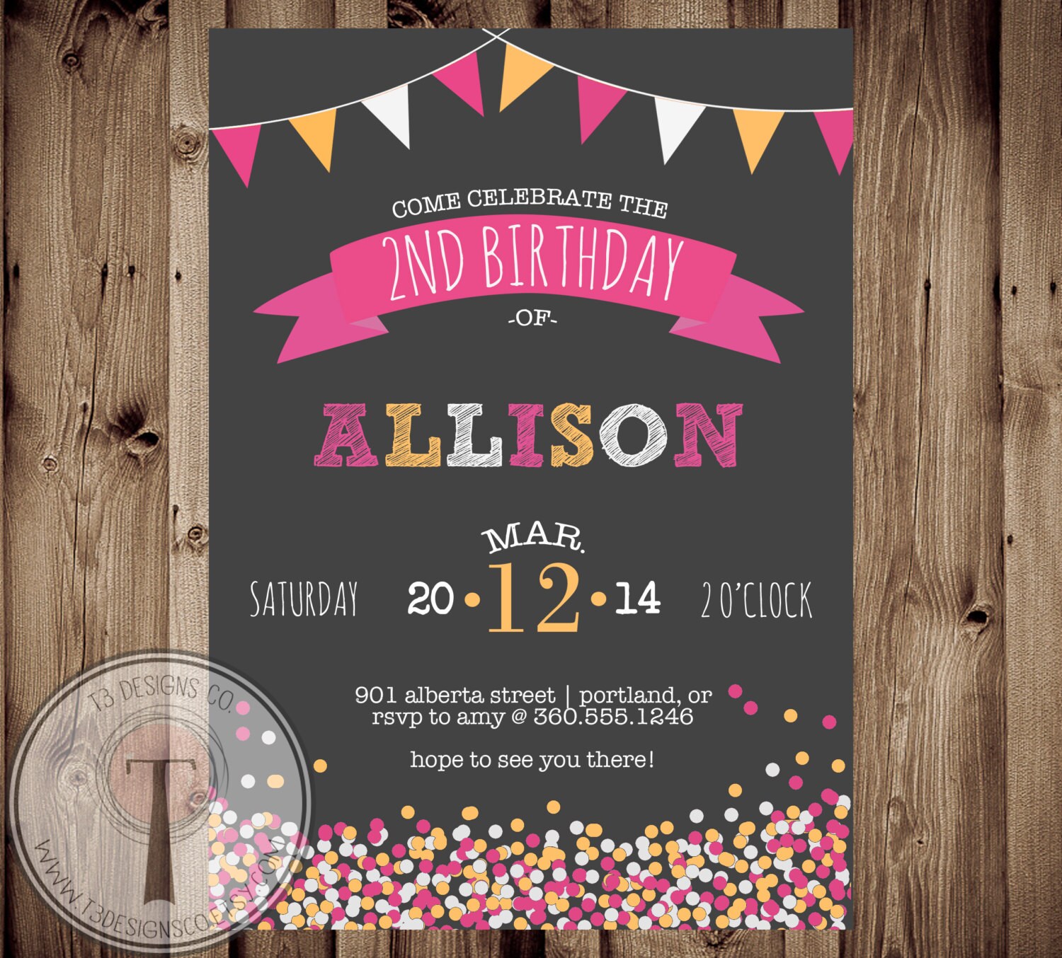 confetti birthday invitation chalk girls birthday tween birthday tween birthday party invitations