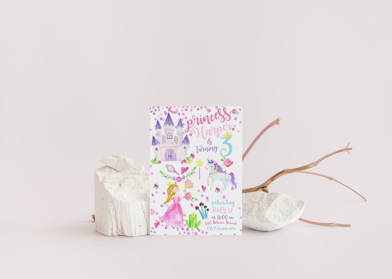 Magical Princess Birthday Invitation, Unicorn Birthday Invitation, Girl Birthday Invitation, Unicorn Party, Fairy Birthday image 1