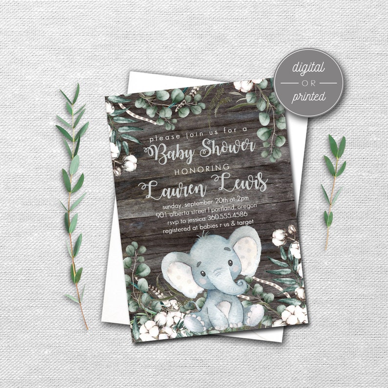 Elephant Baby Shower Invitation Baby Shower Invitation Etsy