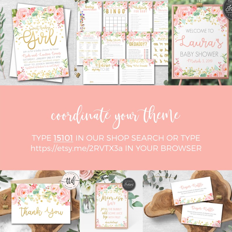 Floral Baby Shower Games Bundle Pink and Gold Baby Shower Etsy