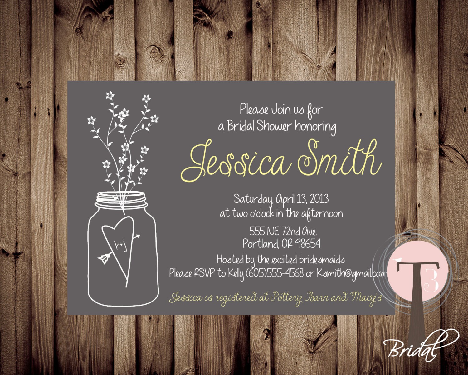 Mason Jar Invitation Bridal Shower Invitation Wedding Etsy