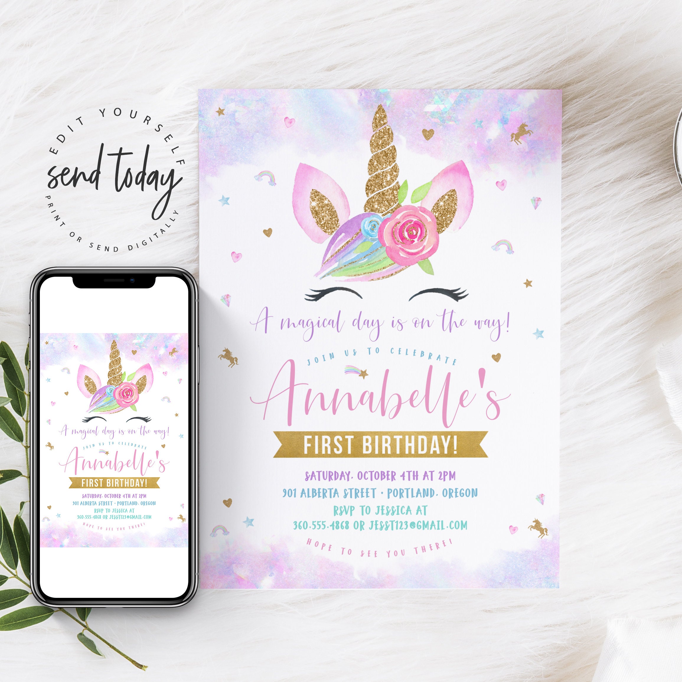 Unicorn Invitation Editable Unicorn Party Unicorn Birthday Invitation…