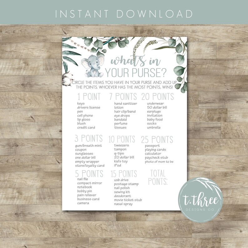 Digital Baby Shower Game Package Includes 10 Games Elephant Etsy