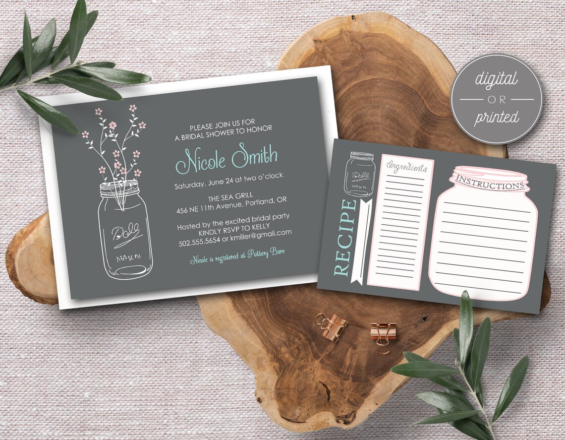 Printable Bridal Shower Invite & Recipe Card/bridal Shower Etsy