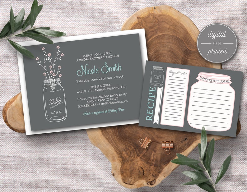 Printable Bridal Shower Invite & Recipe Card/bridal Shower Etsy