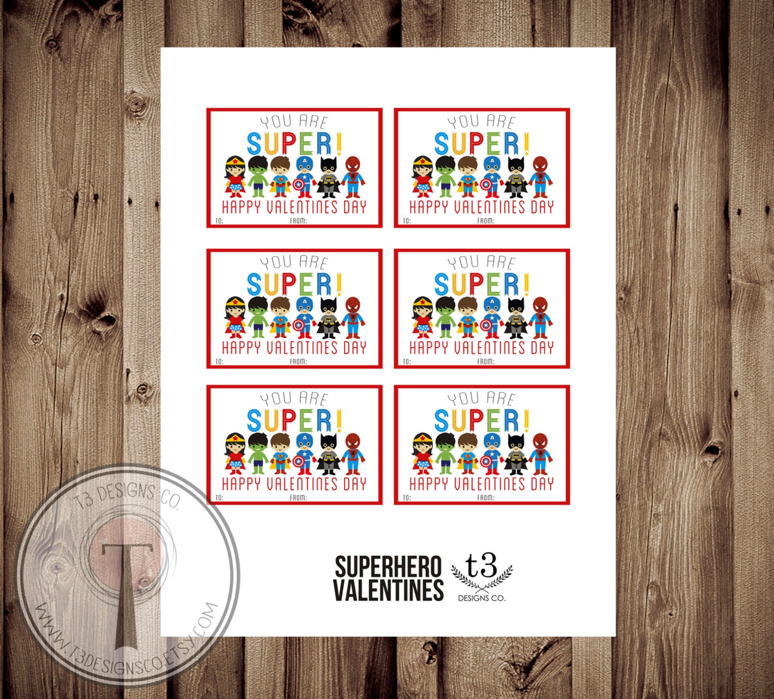 SUPERHERO Valentines INSTANT DOWNLOAD Printable Valentine - Etsy