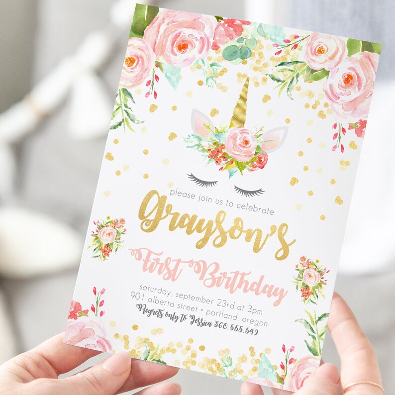Gold Glitter Unicorn Birthday Invitation Unicorn Birthday Etsy
