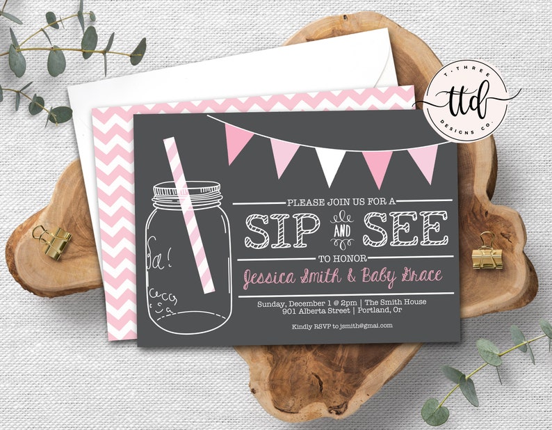 Sip and See Invitation BABY SHOWER Invitation Baby Girl Etsy