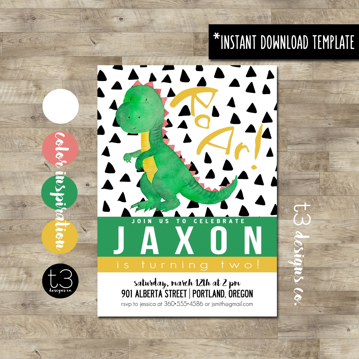Instant Download Dinosaur Birthday Invitation Dinosaur Birthday