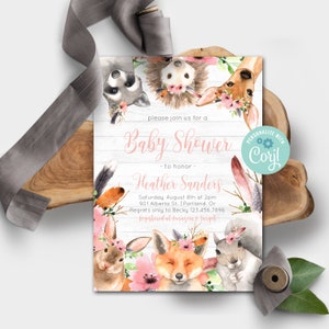 Rustic Boho Woodland Baby Shower Invitation 5x7 Editable File CORJL, Send digitally or 15307 image 3