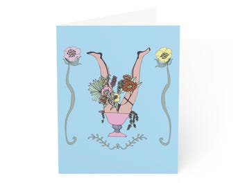 Karta okolicznościowa z wazonem Lady Leg | Fantazyjna ilustracja botaniczna (puste miejsce w środku)