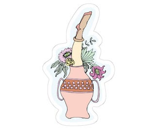 Naklejka z motywem kwiatowym „Noga w wazonie” | Naklejka z botaniczną apteką
