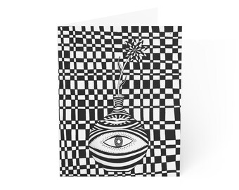 Karta z pozdrowieniami Eye Oracle | Surrealistyczna czarno-biała ilustracja (pusta karta)