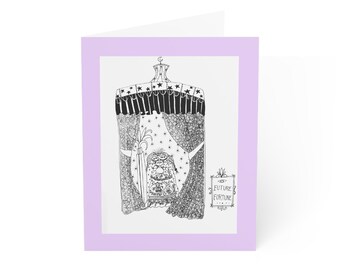 Karta okolicznościowa z ilustracją „Przyszła fortuna” | Składana kartka z notatkami, pastelowy fiolet