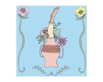 Plakat z ilustracją wazonu kwiatowego | Botaniczna sztuka ścienna