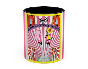 Be Unapologetically Yourself mug | colorful retro illustration, yellow accent