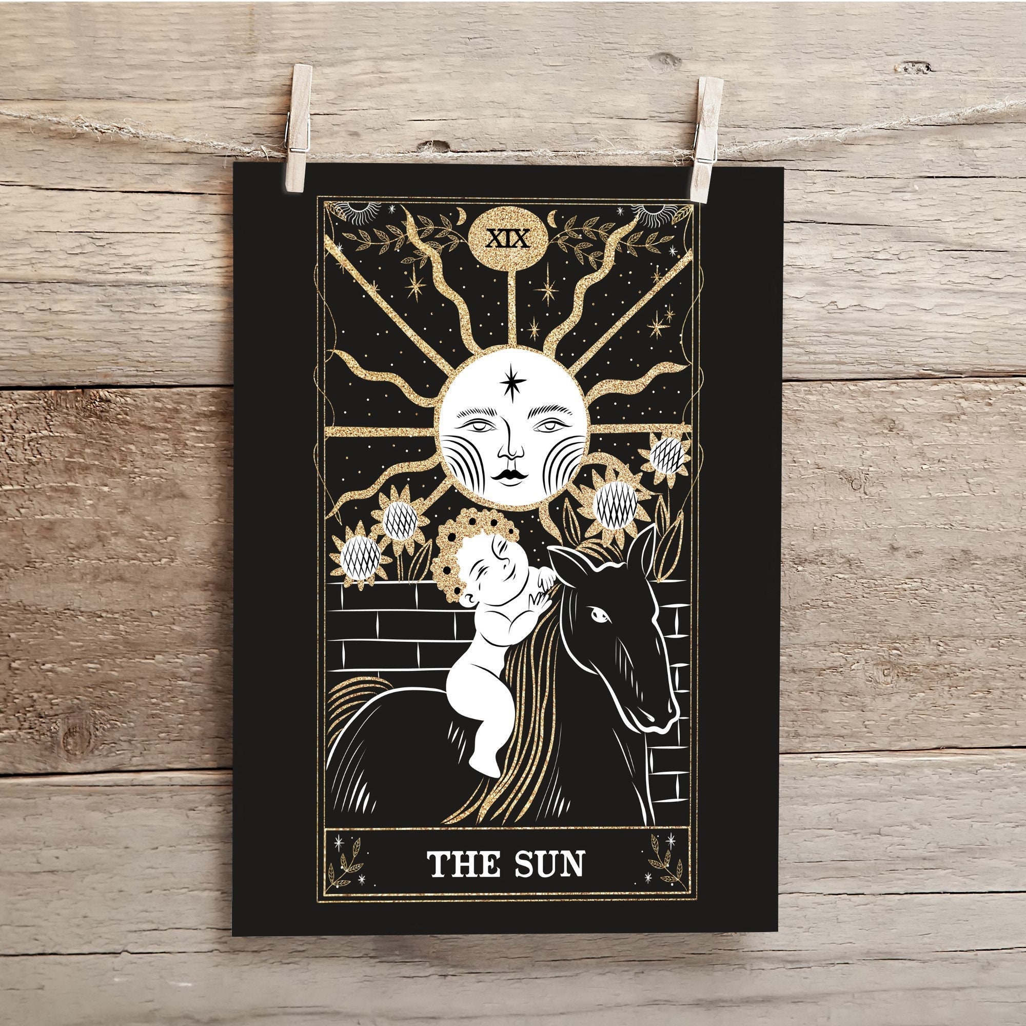 The Sun, Affiche Minimaliste Carte de Tarot, Décoration Murale, Poster Tarot Le Soleil