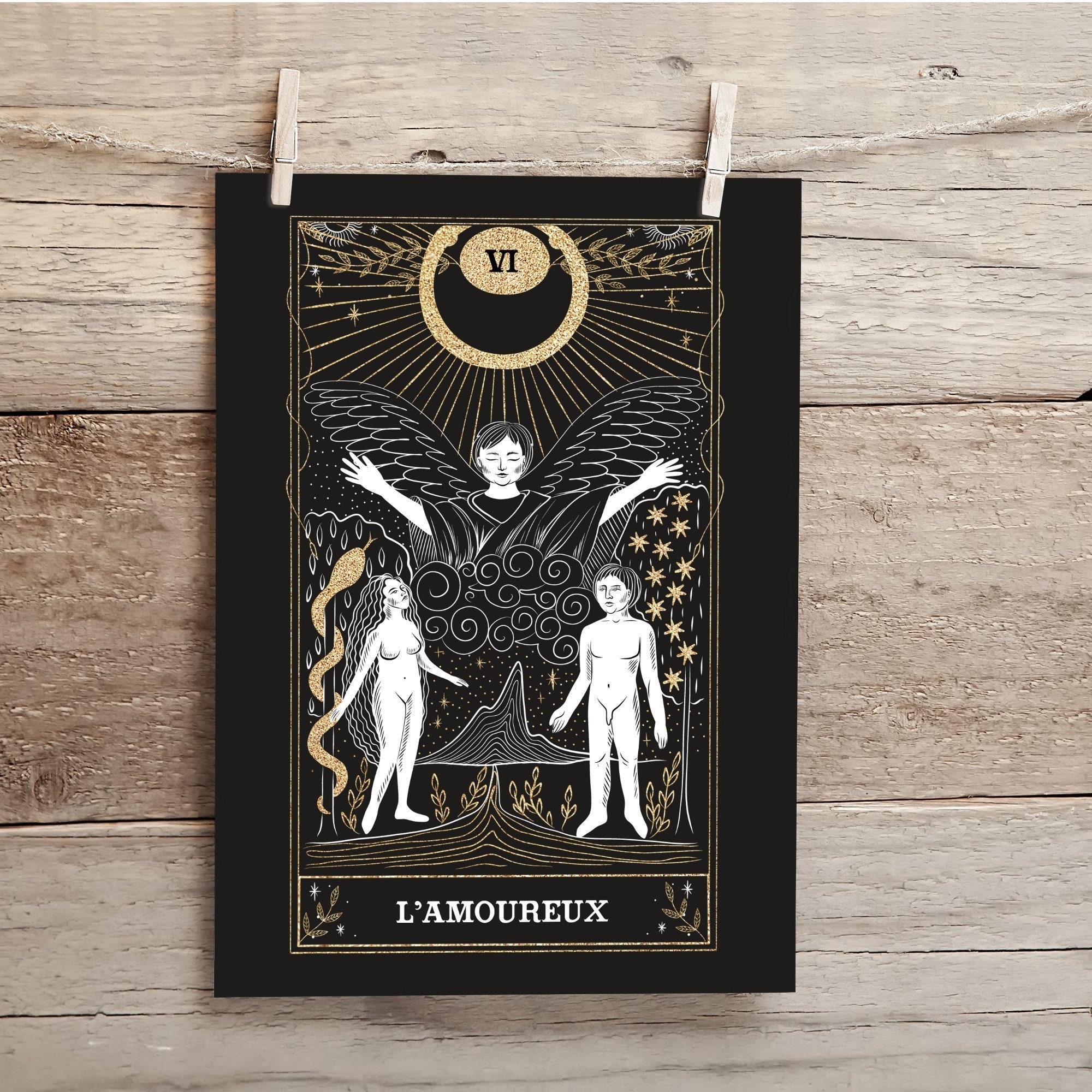 L' Amoureux, Affiche Minimaliste Carte de Tarot, Décoration Murale, Poster Tarot L' Amoureux