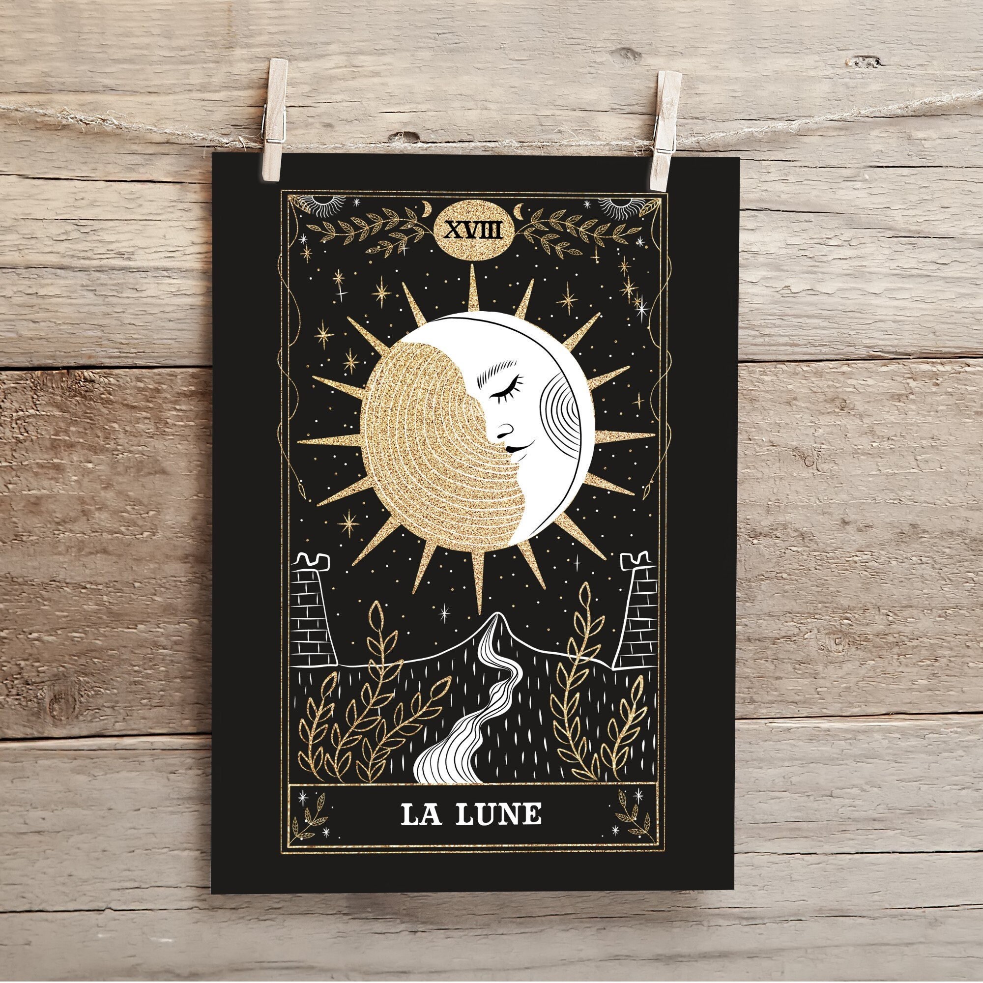 La Lune, Affiche Minimaliste Carte de Tarot, Décoration Murale, Poster Tarot La Lune