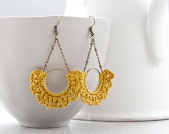 Earrings | crocheted | ocher yellow linen