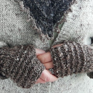 Hand-knitted mittens fingerless gloves organic wool 1