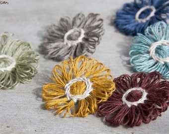 Broche fleur en lin naturel - plusieurs couleurs