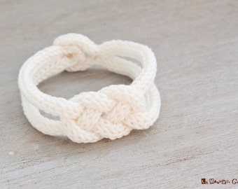 Bracelet de tricotin tressé en coton |  Blanc | Bouton en nacre