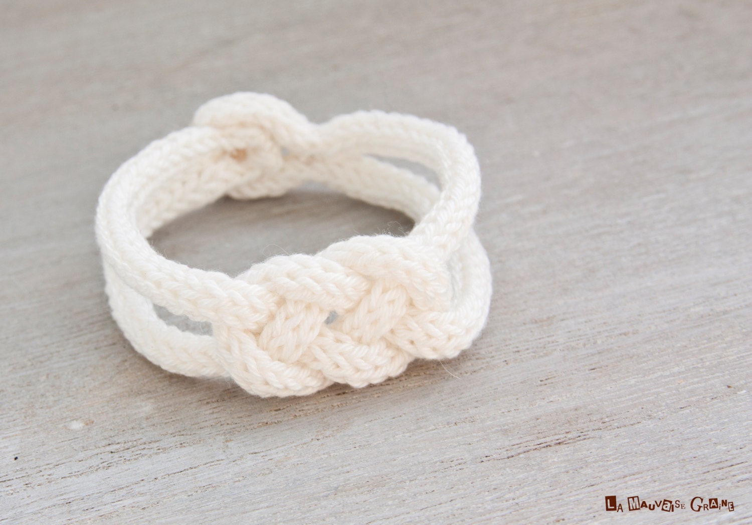 Bracelet de tricotin tressé en coton Blanc Bouton en nacre - Etsy France