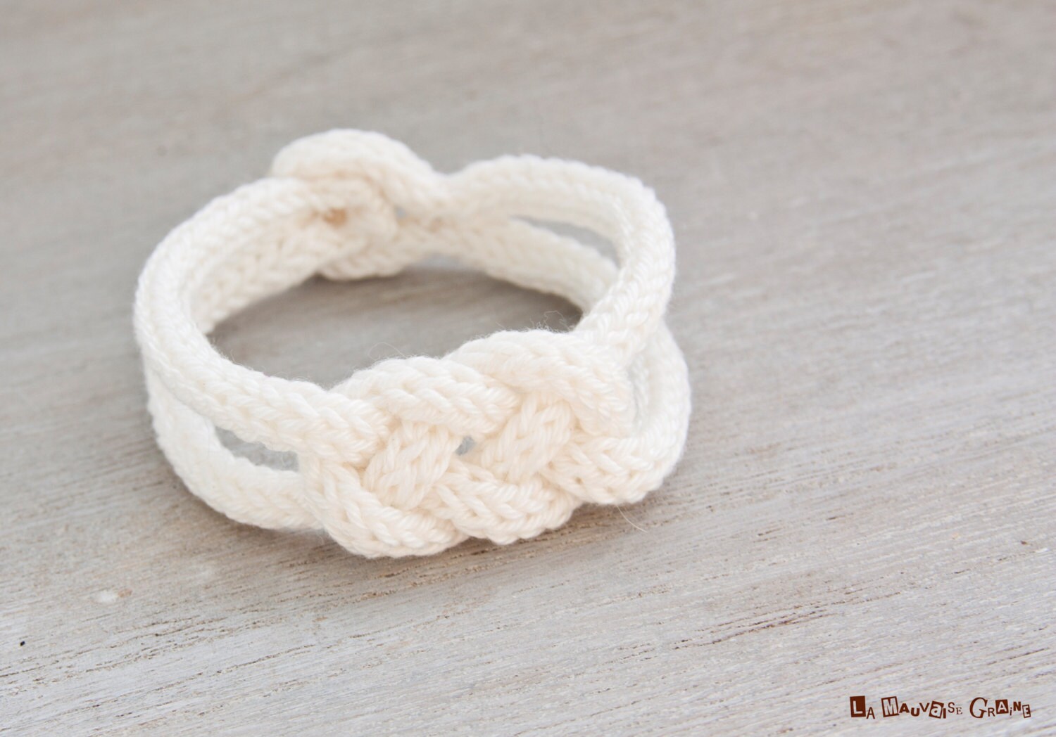 French Knitted Cotton Bracelet White Pearl Button Etsy