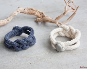 Bracelet marin tressé en tricotin | laine d'agneau de la Baie de Somme | 100% pure laine