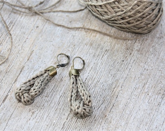 Earrings | french knitting | linen